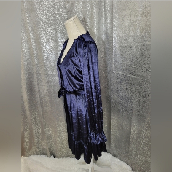 Gigio USA Cowgirl Navy Velvet Blue Longsleeve Dress with Ruffles size Small - Picture 3 of 11